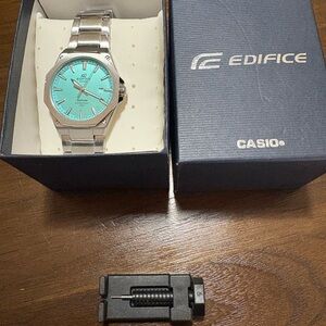 Casio Edifice Silver Watch with Blue Dial